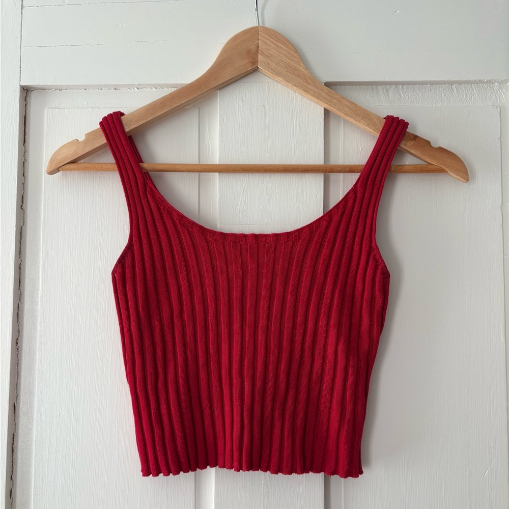Red Ribbed Knit Tank Top